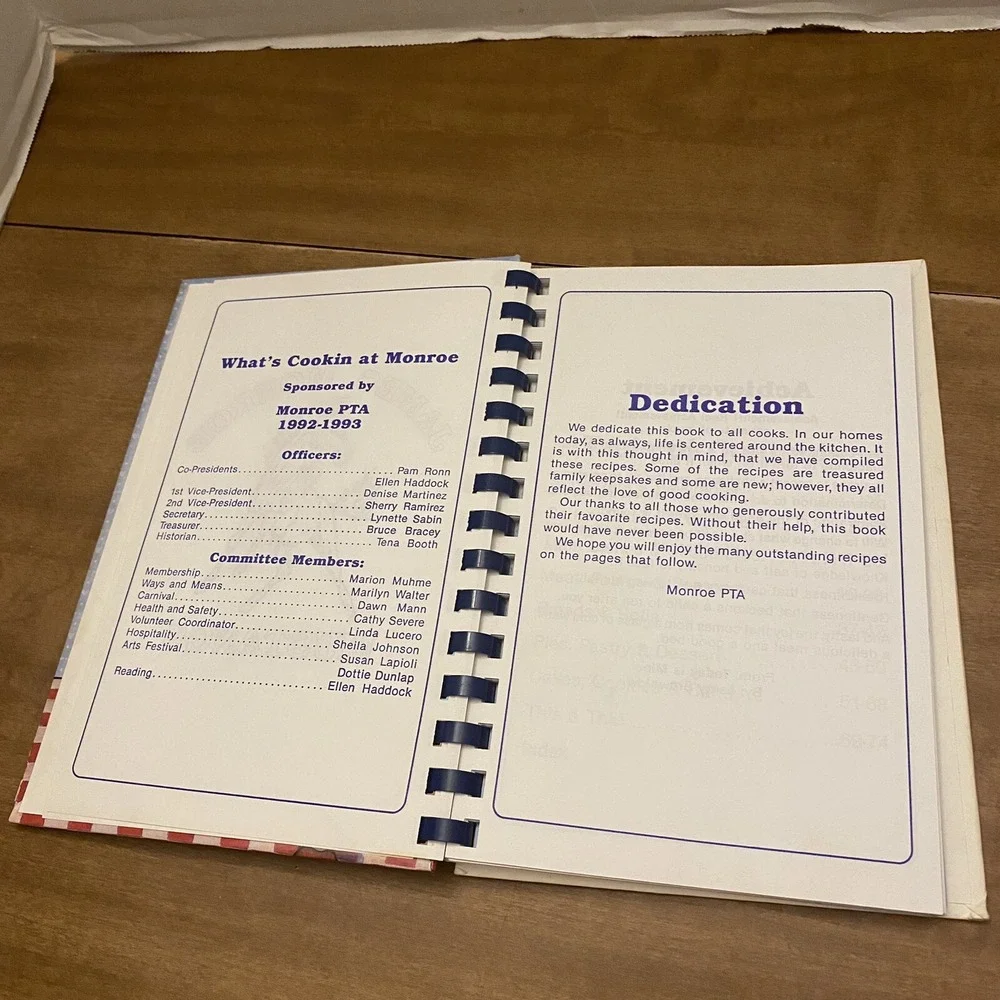 What’s Cookin’ At Monroe Cookbook 1992 Regional PTA Community Recipes